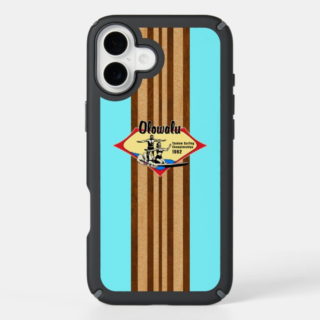 Tandem Surfing Hawaiian Faux Wood Surfboard Speck iPhone Case (Front)