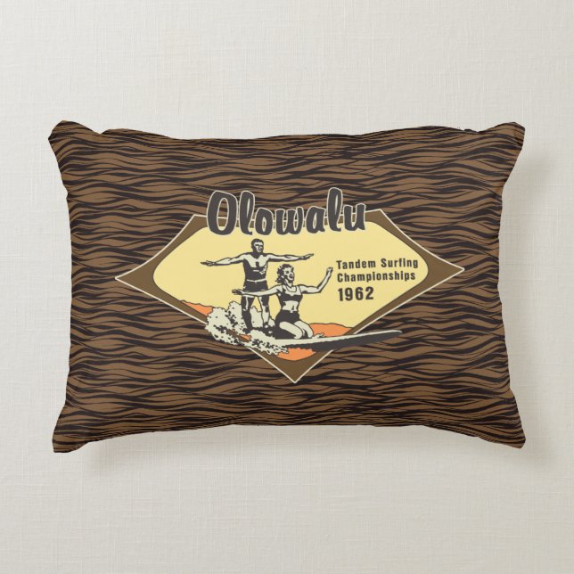 Tandem Surfing Hawaiian Vintage Surf Design Accent Pillow (Front)