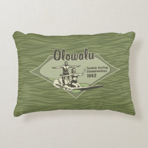 Tandem Surfing Hawaiian Vintage Surf Design Decorative Pillow