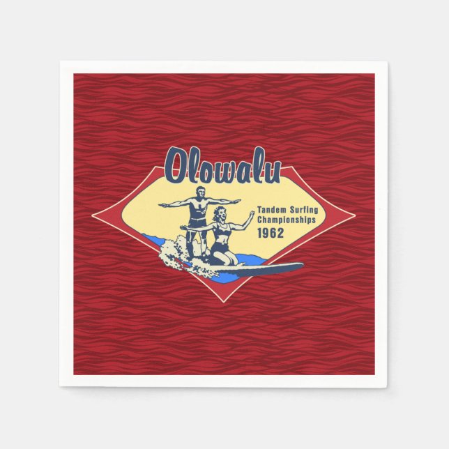 Tandem Surfing Hawaiian Vintage Surf Design Napkins (Front)