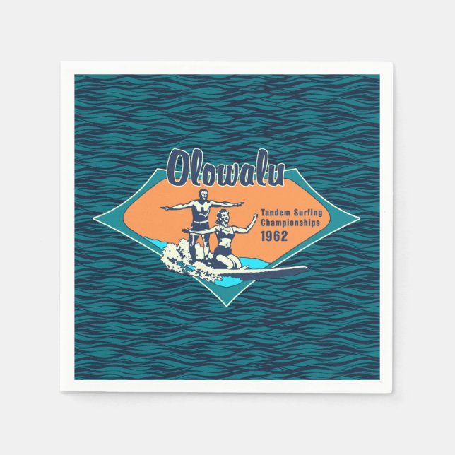Tandem Surfing Hawaiian Vintage Surf Design Paper Napkins (Front)