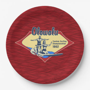 Tandem Surfing Hawaiian Vintage Surf Design Paper Plates