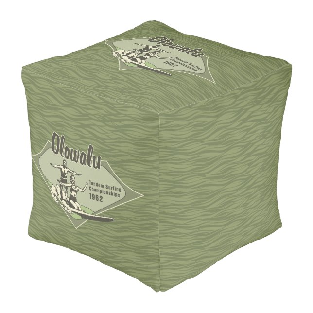 Tandem Surfing Hawaiian Vintage Surf Design Pouf (Angled Front)