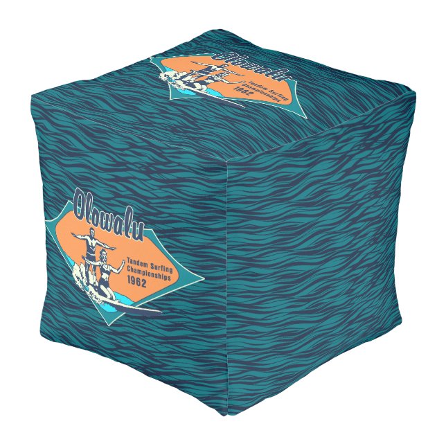 Tandem Surfing Hawaiian Vintage Surf Design Pouf (Angled Front)