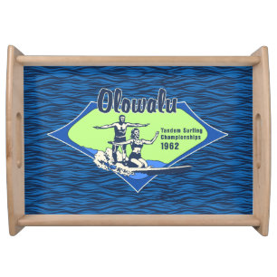 Tandem Surfing Hawaiian Vintage Surf Design Serving Tray