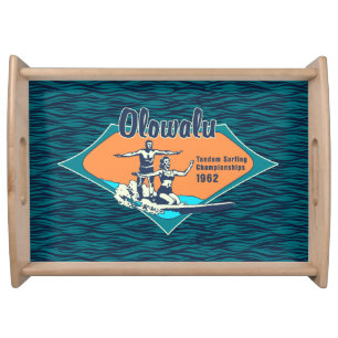 Tandem Surfing Hawaiian Vintage Surf Design Serving Tray