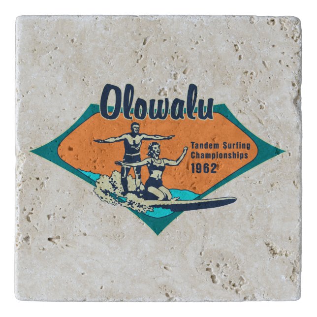 Tandem Surfing Hawaiian Vintage Surf Design Trivet (Front)