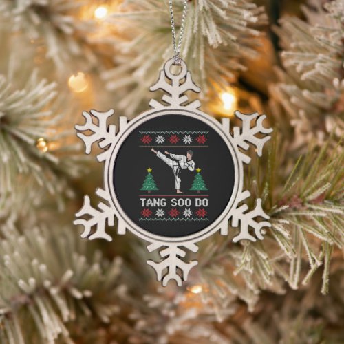 Tang Soo Do Christmas Ugly Sweater Martial Arts Snowflake Pewter Christmas Ornament
