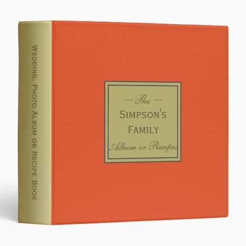 Tangelo Orange and Gold for Photo Album or Recipes 3 Ring Binder