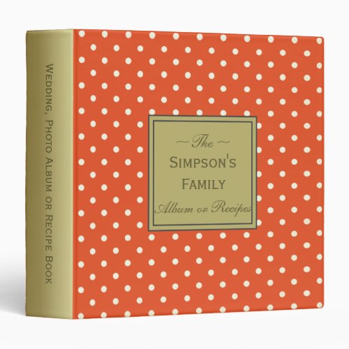 Tangelo Orange  White Polka Dots Photo or Recipes 3 Ring Binder