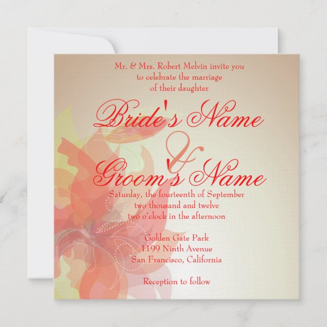Tangerine Abstract Floral Invitation (Front)