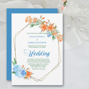 Tangerine And Blue Floral Frame Wedding Invitation by AvenueCentral at Zazzle