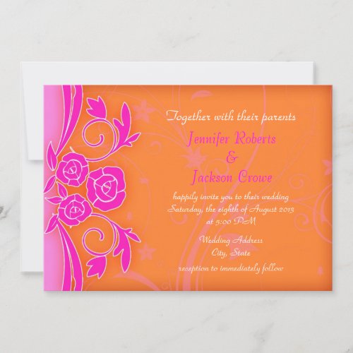Tangerine and Flaming Rose Modern Wedding Invites