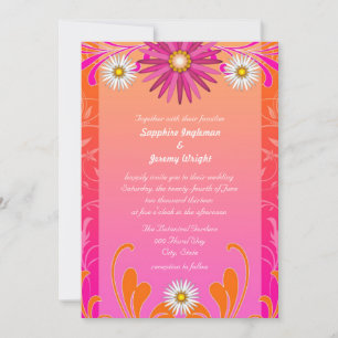 Tangerine and Hot Pink Floral Wedding Invites