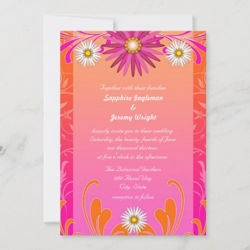 Tangerine and Hot Pink Floral Wedding Invites