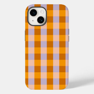 Tangerine and lavender gingham checks Case-Mate iPhone 14 case