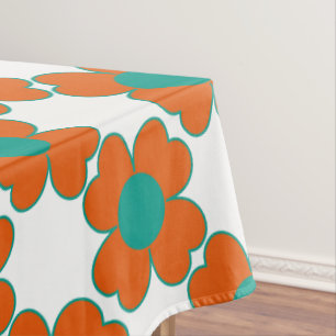 Tangerine and Turquoise Water Heart Flowers Tablecloth