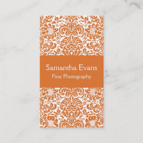 Tangerine and White Damask Business Card