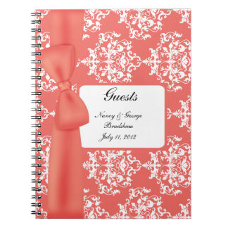 Tangerine and White Damask Guest Sign In Notebook