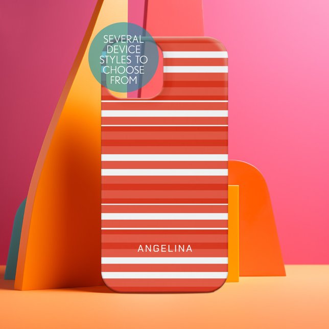 Tangerine and White Striped Pattern Custom Name Iphone Case (Personalized Phone Case - Pick Your Device Style and Customize the Design)