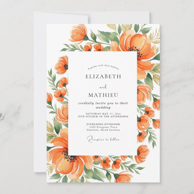 Tangerine Artistic Meadow Wedding Invitation (Front)