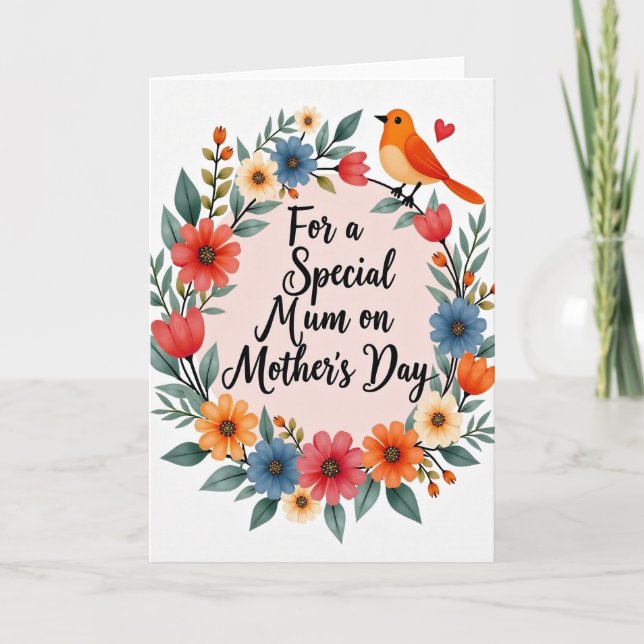 Tangerine Bird Mothers Day Card (Front)