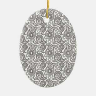 Tangerine Black Paisley Ceramic Ornament