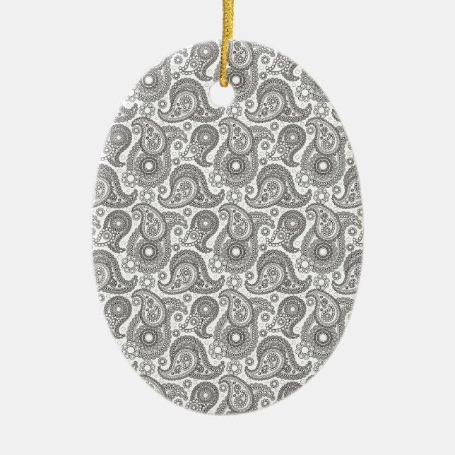 Tangerine Black Paisley Ceramic Ornament (Front)