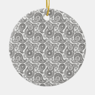 Tangerine Black Paisley Ceramic Ornament