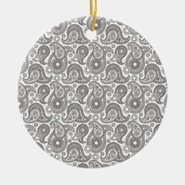 Tangerine Black Paisley Ceramic Ornament (Front)