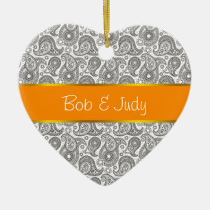 Tangerine Black Paisley Ceramic Ornament