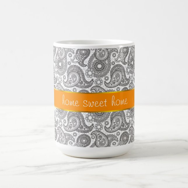 Tangerine Black Paisley Coffee Mug (Center)