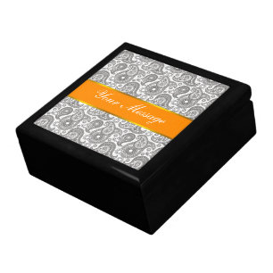 Tangerine Black Paisley Keepsake Box