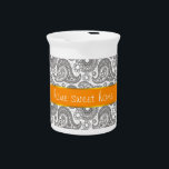 Tangerine Black Paisley Pitcher<br><div class="desc">Tangerine orange accents on this black and white paisley - We have left all of the images used in this design customizable - You can play with them to your hearts content- Click the orange 'Customize This' button and highlight the image you want to remove, resize or rotate- have fun...</div>