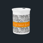 Tangerine Black Paisley Pitcher<br><div class="desc">Tangerine orange accents on this black and white paisley - We have left all of the images used in this design customizable - You can play with them to your hearts content- Click the orange 'Customize This' button and highlight the image you want to remove, resize or rotate- have fun...</div>