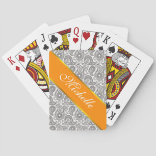 Tangerine Black Paisley Poker Cards