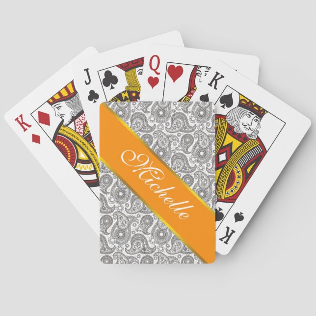 Tangerine Black Paisley Poker Cards (Back)