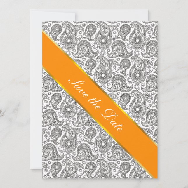 Tangerine Black Paisley Save The Date (Front)