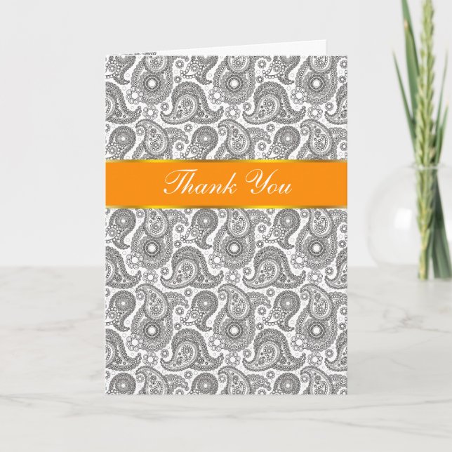 Tangerine Black Paisley Thank You Card (Front)