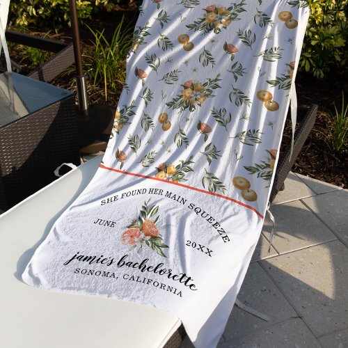 Tangerine Botanical  Citrus Bachelorette Weekend Beach Towel