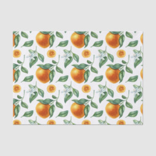 Tangerine Branches, Leaves and Flowers Tissue Paper