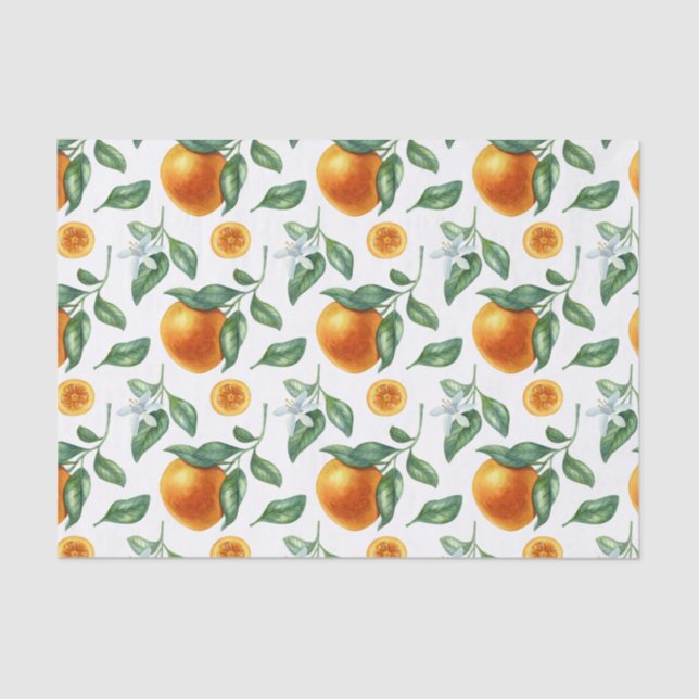 Tangerine Branches, Leaves and Flowers  Tissue Paper (Front)