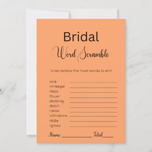 Tangerine Bridal Word Scramble Game Invitation