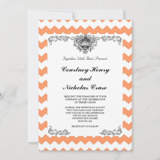 Tangerine Chevron Wedding Invitations