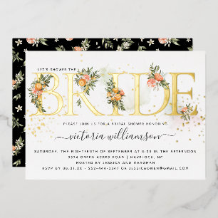 Tangerine Citrus and Gold Floral Bridal Shower Foil Invitation