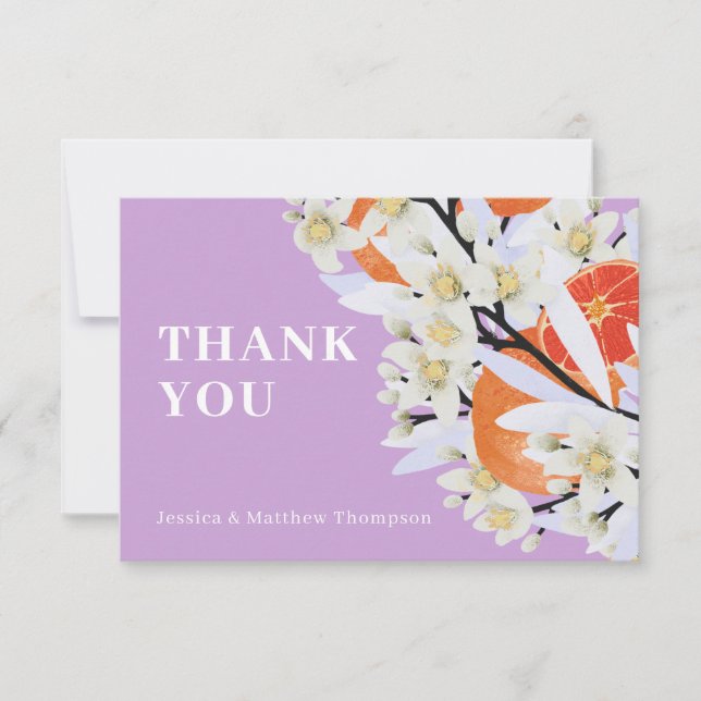 Tangerine Citrus Blooming Branches Wreath Floral Thank You Card (Front)