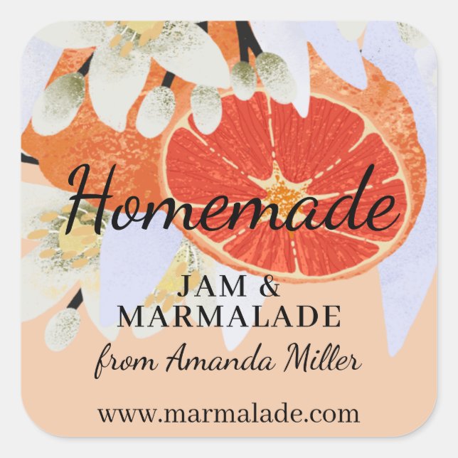 Tangerine Citrus Homemade Business Botanical Square Sticker (Front)