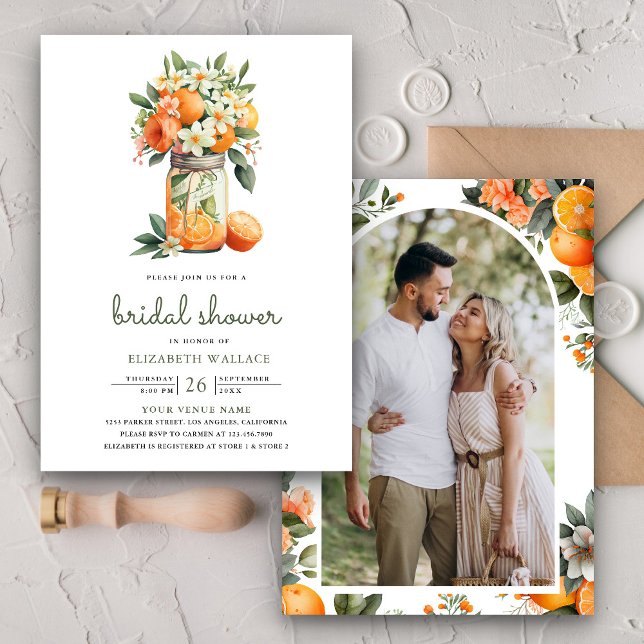 Tangerine Citrus Orange Mason Jar Bridal Shower Invitation (Creator Uploaded)