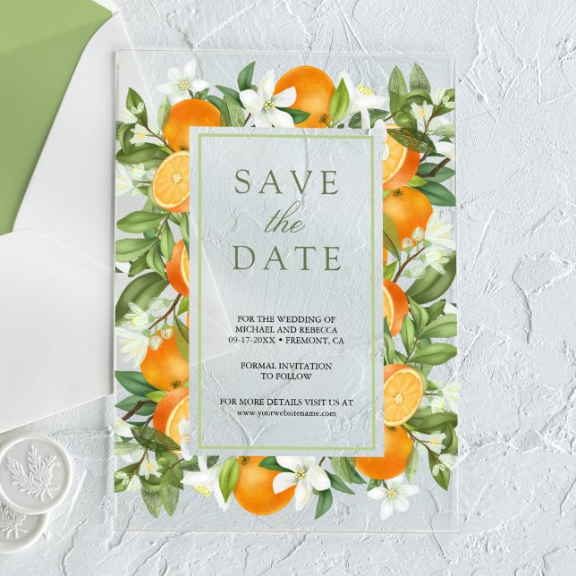 Tangerine Citrus Orange Wedding Save the Date (Creator Uploaded)