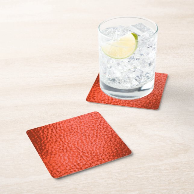 Tangerine Dartk Faux Leather Square Paper Coaster (Insitu)